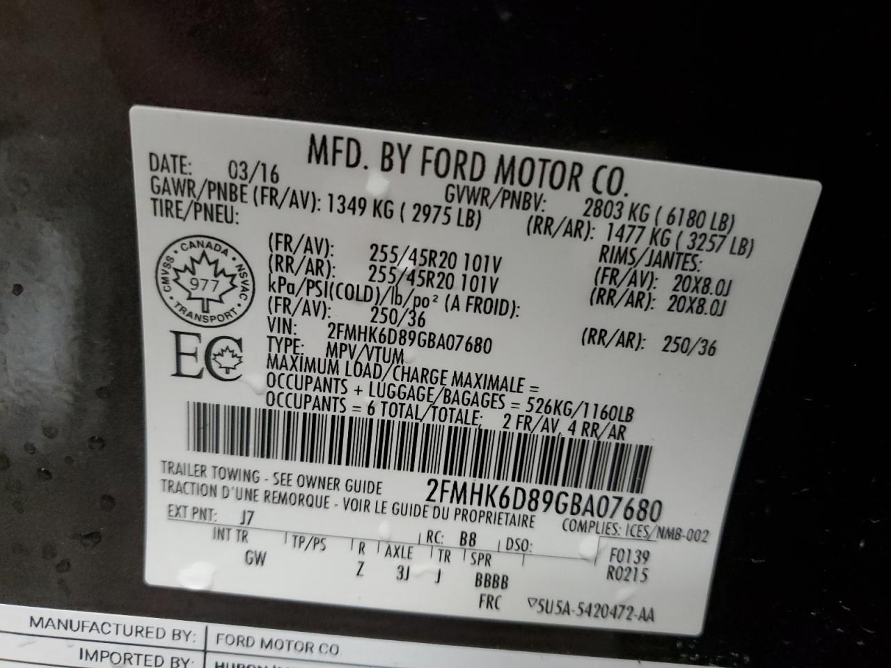 2016 Ford Flex Limited VIN: 2FMHK6D89GBA07680 Lot: 62320115