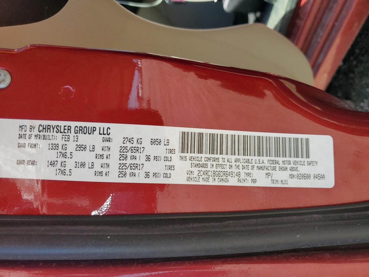 2013 Chrysler Town & Country Touring VIN: 2C4RC1BG6DR649148 Lot: 61961495