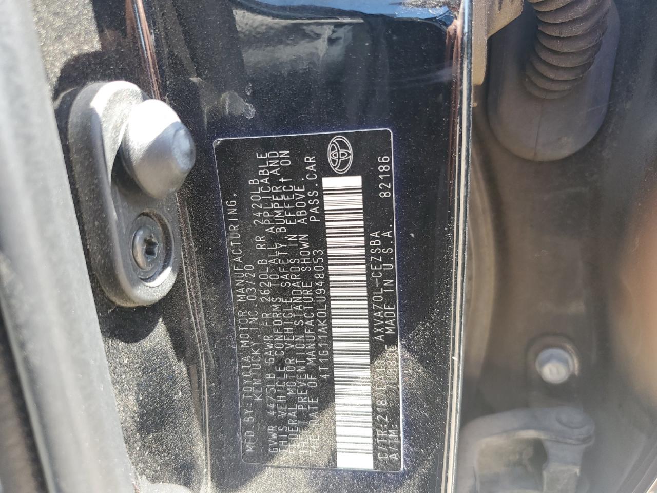 2020 Toyota Camry Se VIN: 4T1G11AK0LU948053 Lot: 62337745