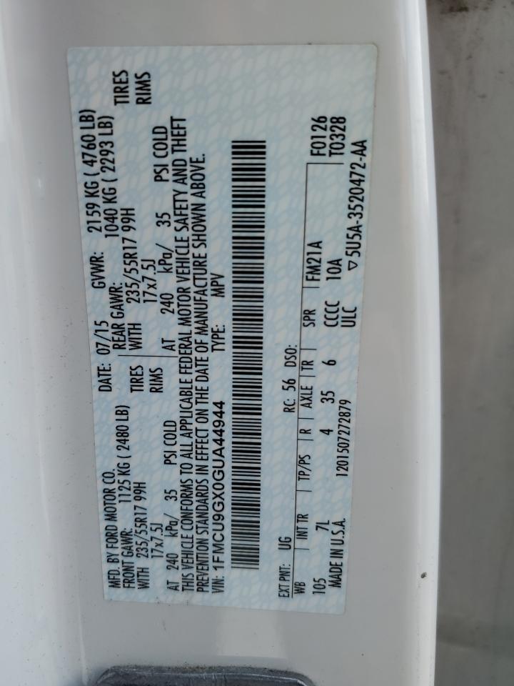 2016 Ford Escape Se VIN: 1FMCU9GX0GUA44944 Lot: 62940995