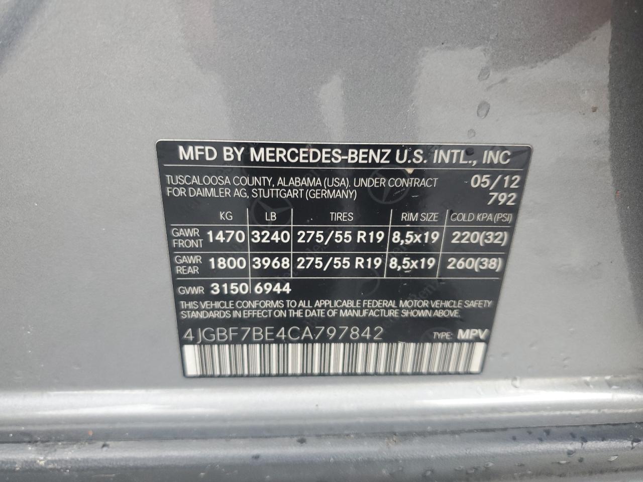 2012 Mercedes-Benz Gl 450 4Matic VIN: 4JGBF7BE4CA797842 Lot: 61299025