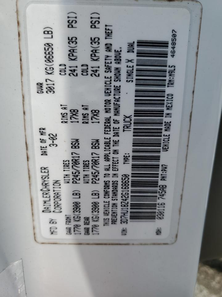 2002 Dodge Ram 1500 VIN: 3D7HU18Z42G168650 Lot: 62823995