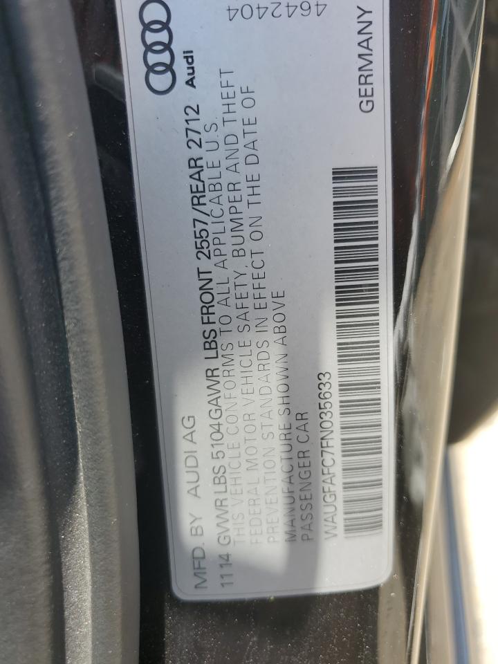 2015 Audi A6 Premium Plus VIN: WAUGFAFC7FN035633 Lot: 62681065