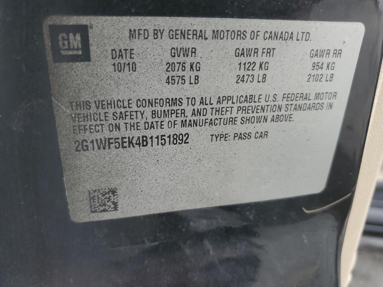 2011 Chevrolet Impala Ls VIN: 2G1WF5EK4B1151892 Lot: 62383675