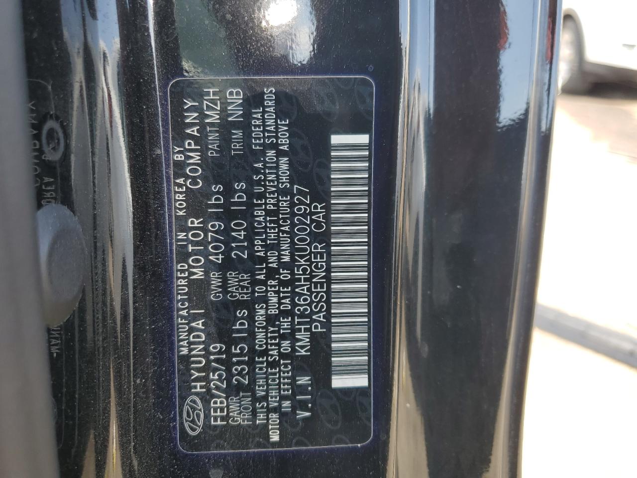 2019 Hyundai Veloster N VIN: KMHT36AH5KU002927 Lot: 59807155