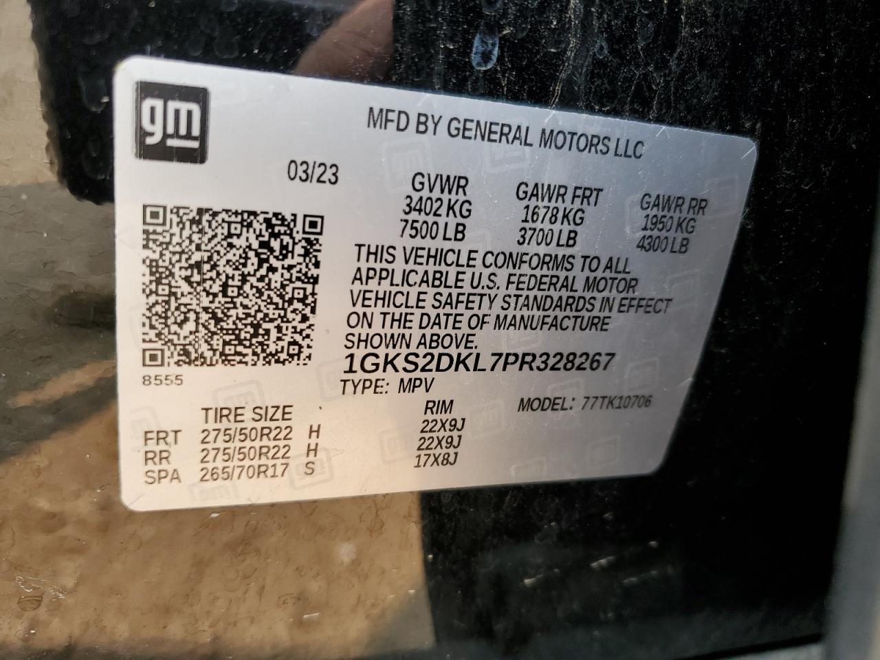 2023 GMC Yukon Denali VIN: 1GKS2DKL7PR328267 Lot: 58862395