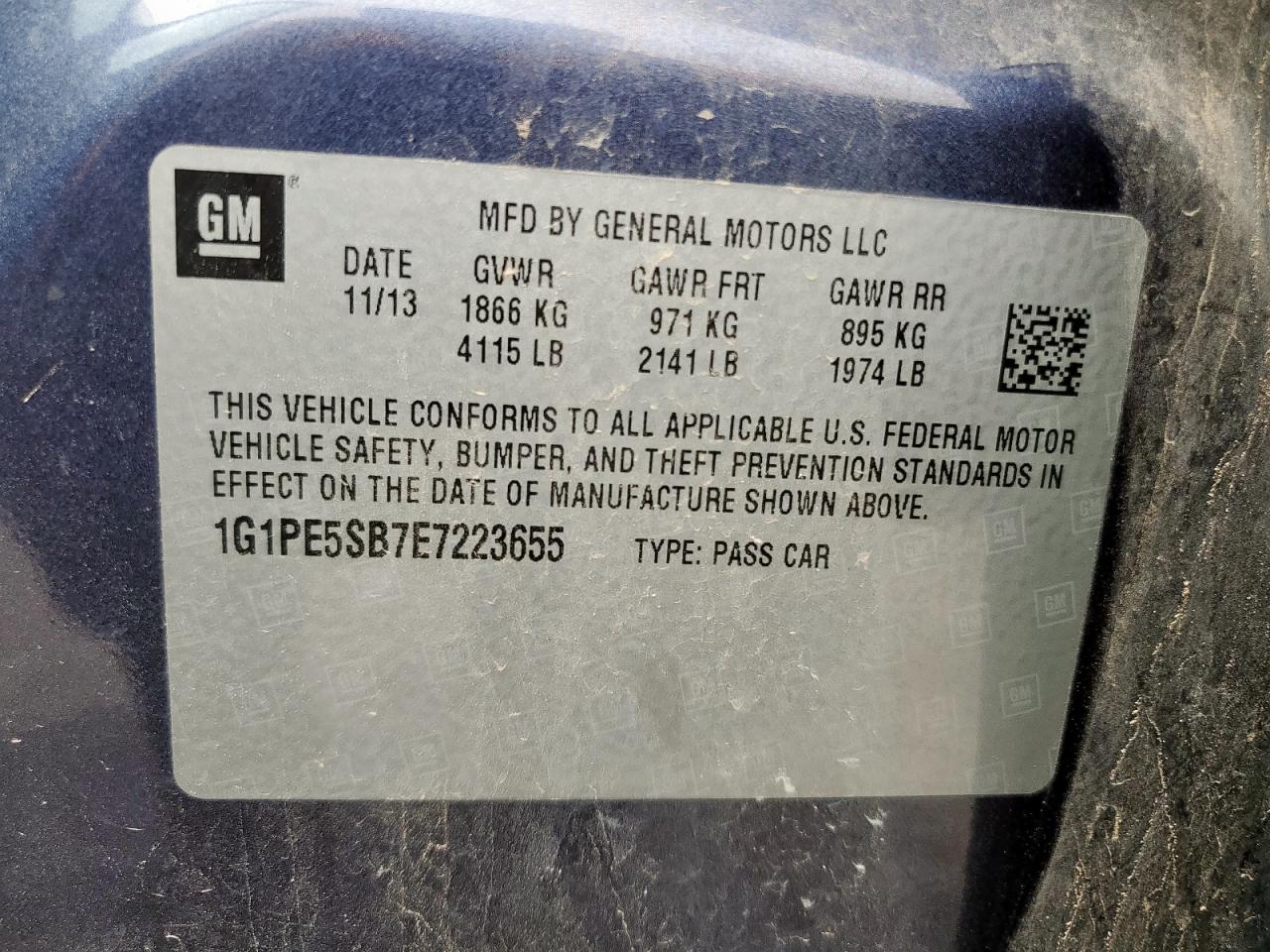 CHEVROLET CRUZE 2014 VIN 1G1PE5SB7E7223655 фото 12