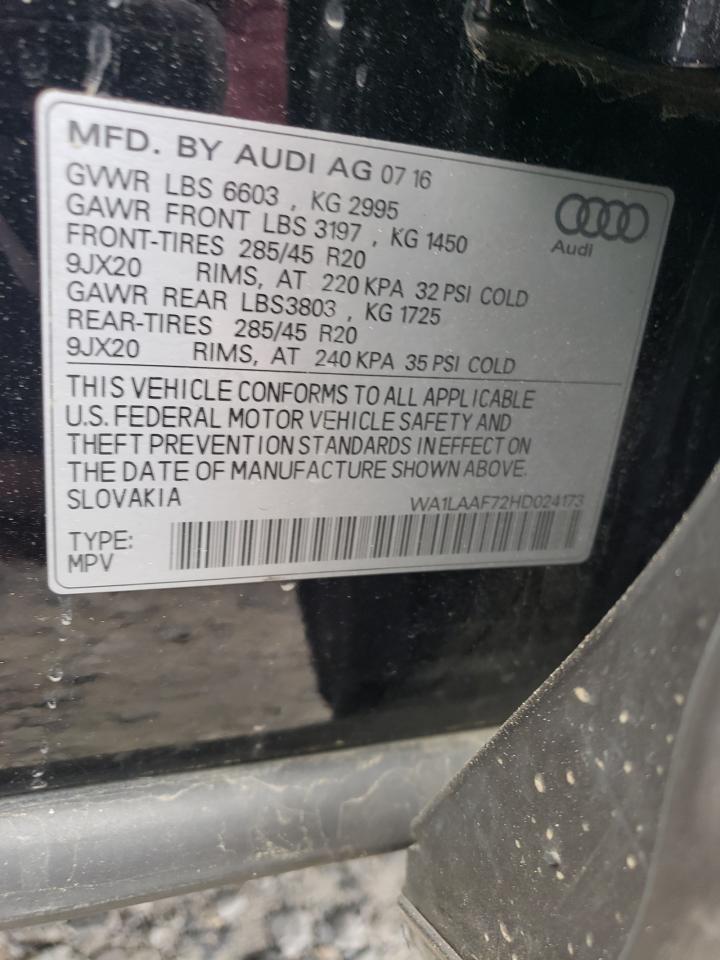 2017 Audi Q7 Premium Plus VIN: WA1LAAF72HD024173 Lot: 62037135