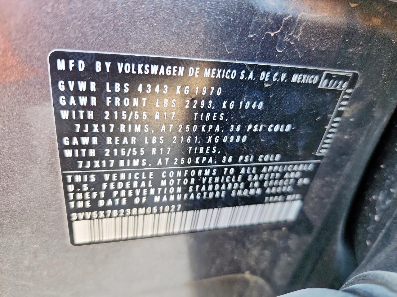 2024 Volkswagen Taos S VIN: 3VV5X7B23RM051027 Lot: 60642955