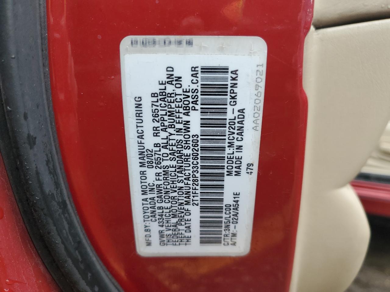 2003 Toyota Camry Solara Se VIN: 2T1FF28P33C602603 Lot: 59796015