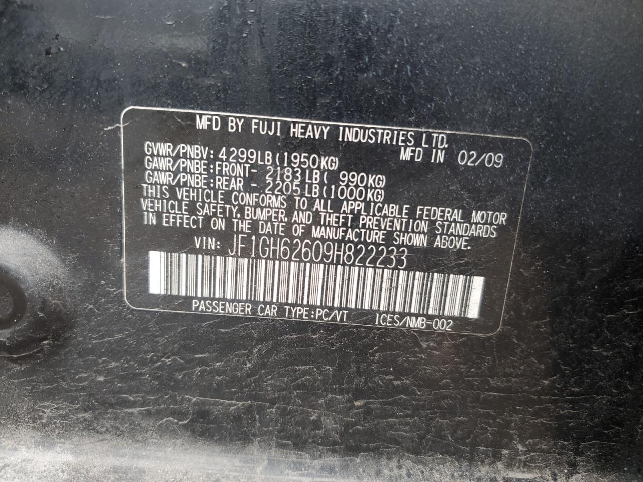 2009 Subaru Impreza 2.5I VIN: JF1GH62609H822233 Lot: 60197145