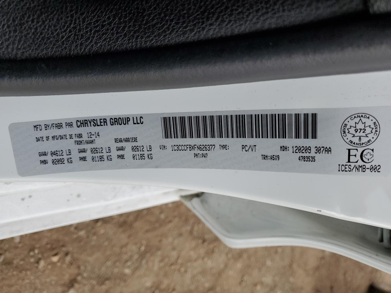 2015 Chrysler 200 Lx VIN: 1C3CCCFBXFN626377 Lot: 62941705