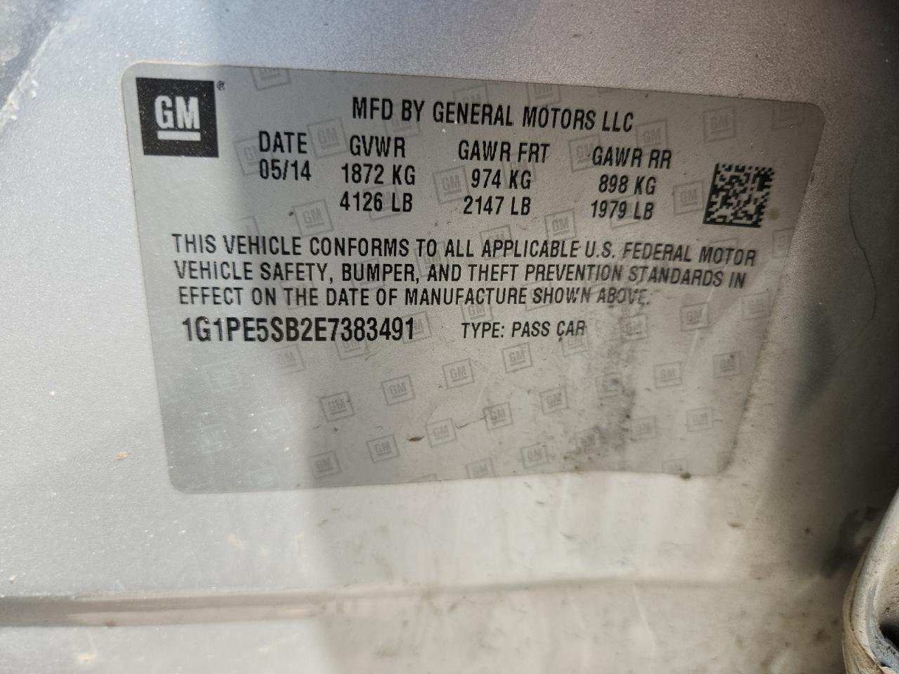 CHEVROLET CRUZE 2014 VIN 1G1PE5SB2E7383491 фото 12