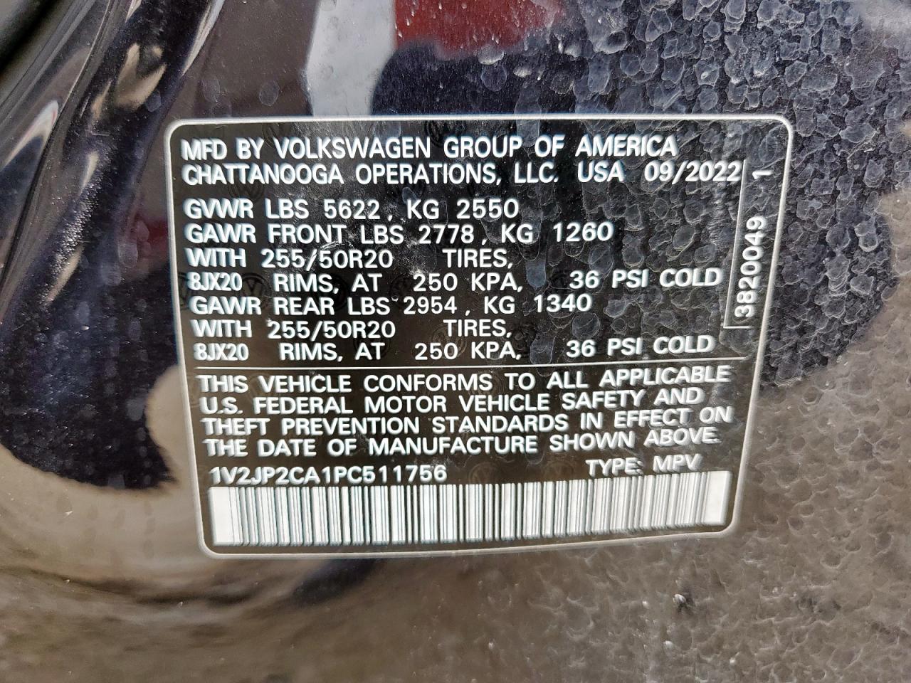 2023 Volkswagen Atlas Se VIN: 1V2JP2CA1PC511756 Lot: 61566845
