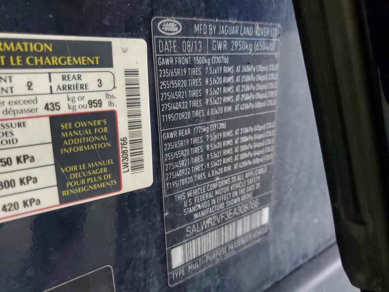 2014 Land Rover Range Rover Sport Hse VIN: SALWR2VF3EA308766 Lot: 60954245
