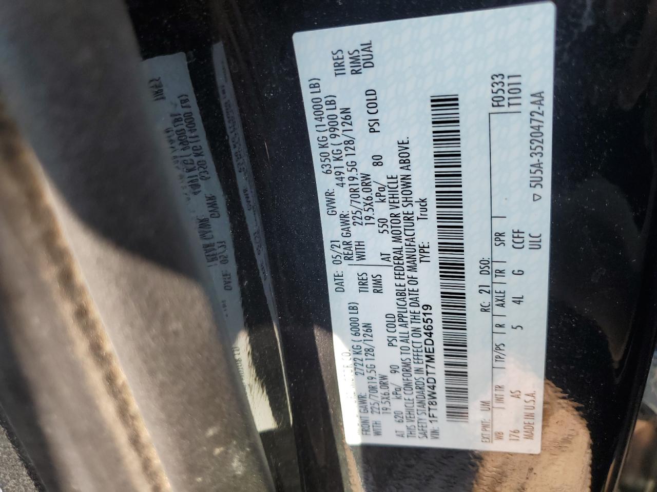 2021 Ford F450 Super Duty VIN: 1FT8W4DT7MED46519 Lot: 59011875