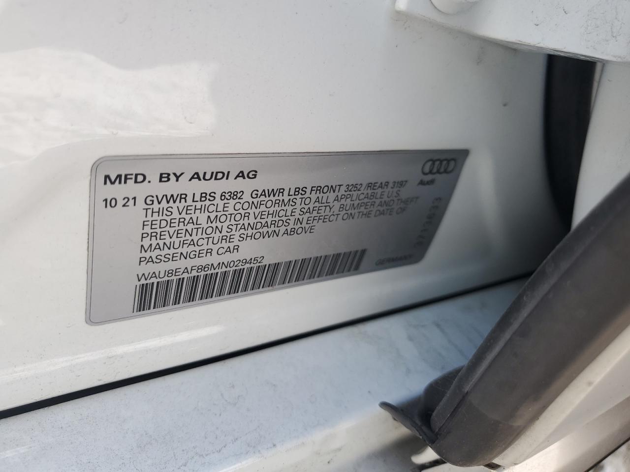 2021 Audi A8 L VIN: WAU8EAF86MN029452 Lot: 61420895