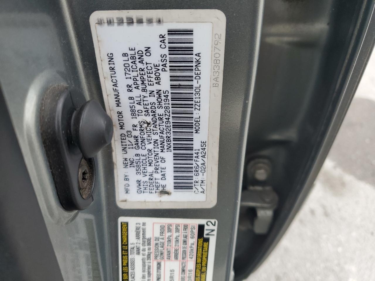 2004 Toyota Corolla Ce VIN: 1NXBR32E94Z281945 Lot: 62912665
