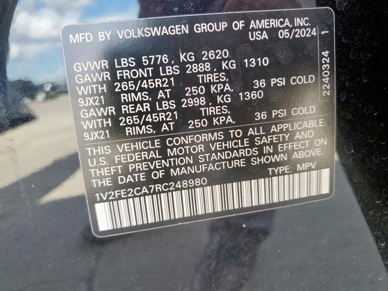 2024 Volkswagen Atlas Cross Sport Sel Premium R-Line VIN: 1V2FE2CA7RC248980 Lot: 62745295