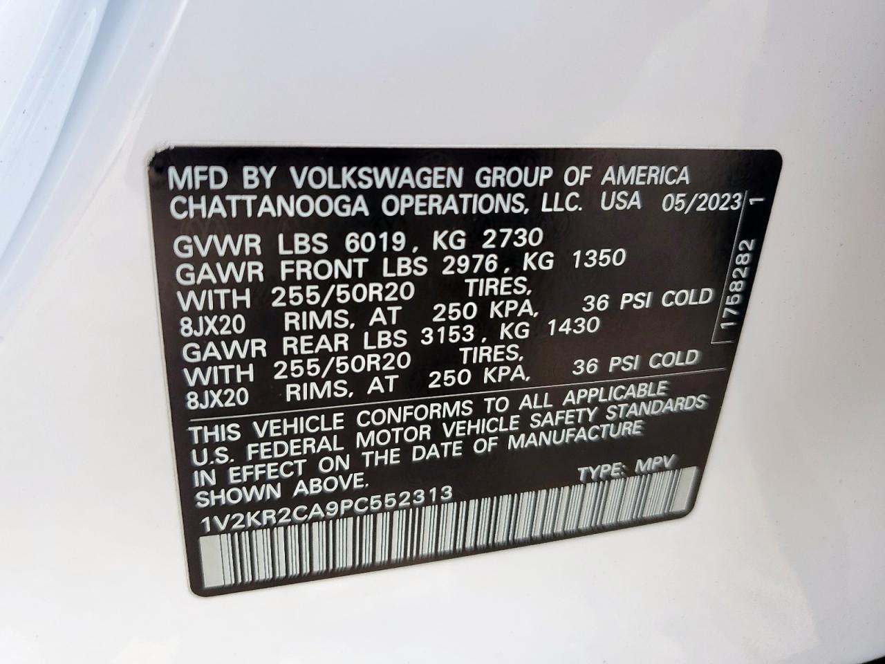 2023 Volkswagen Atlas Se VIN: 1V2KR2CA9PC552313 Lot: 62696905