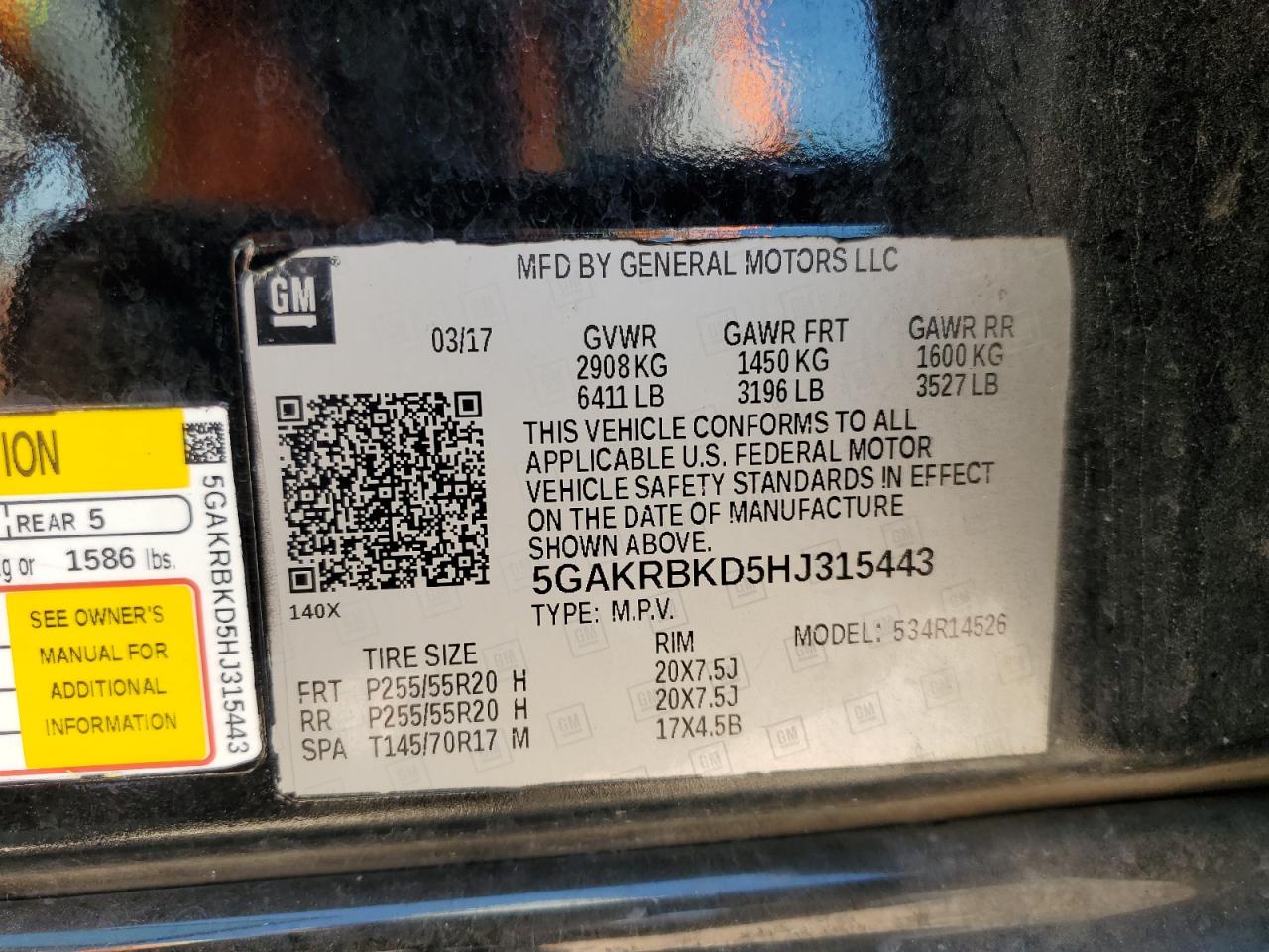 BUICK ENCLAVE 2017 VIN 5GAKRBKD5HJ315443 photo 13