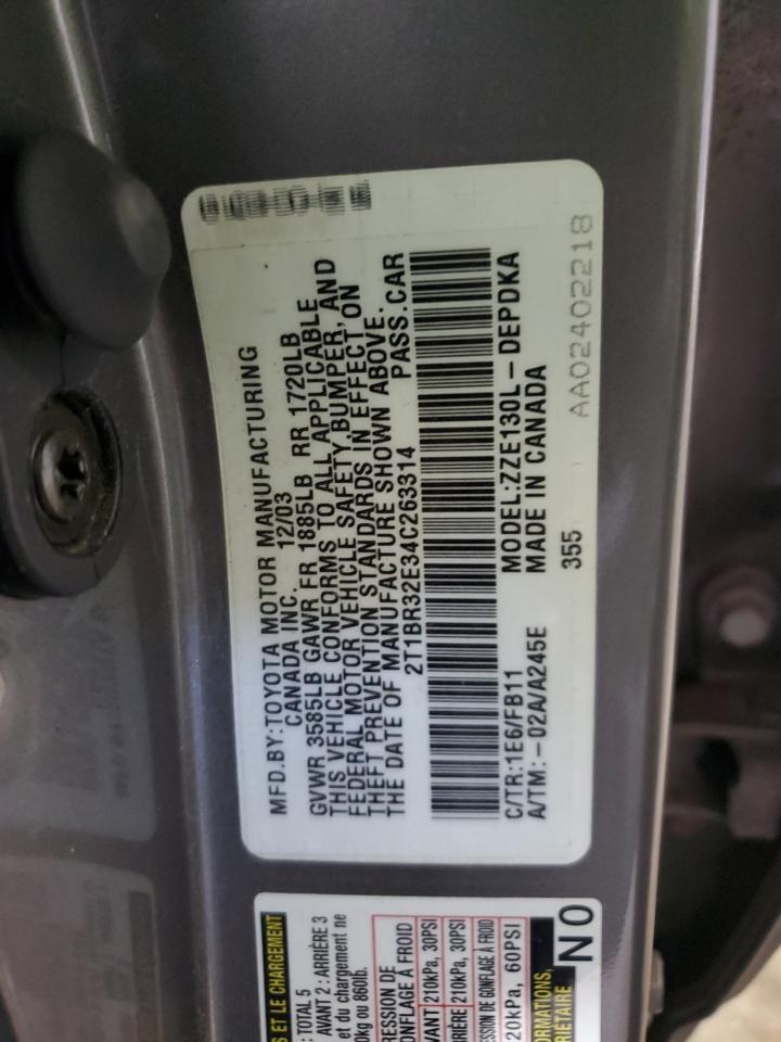 2004 Toyota Corolla Ce VIN: 2T1BR32E34C263314 Lot: 62487955