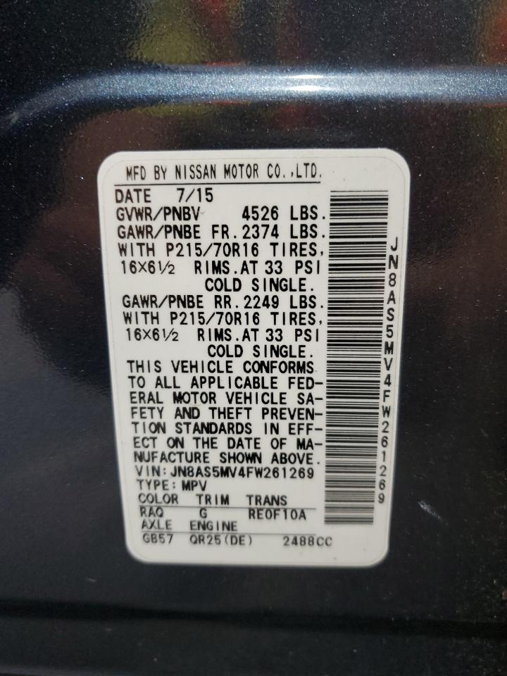2015 Nissan Rogue Select S VIN: JN8AS5MV4FW261269 Lot: 62737065