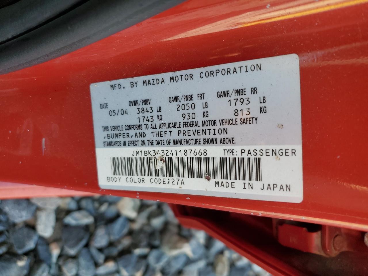 2004 Mazda 3 Hatchback VIN: JM1BK343241187668 Lot: 59346745