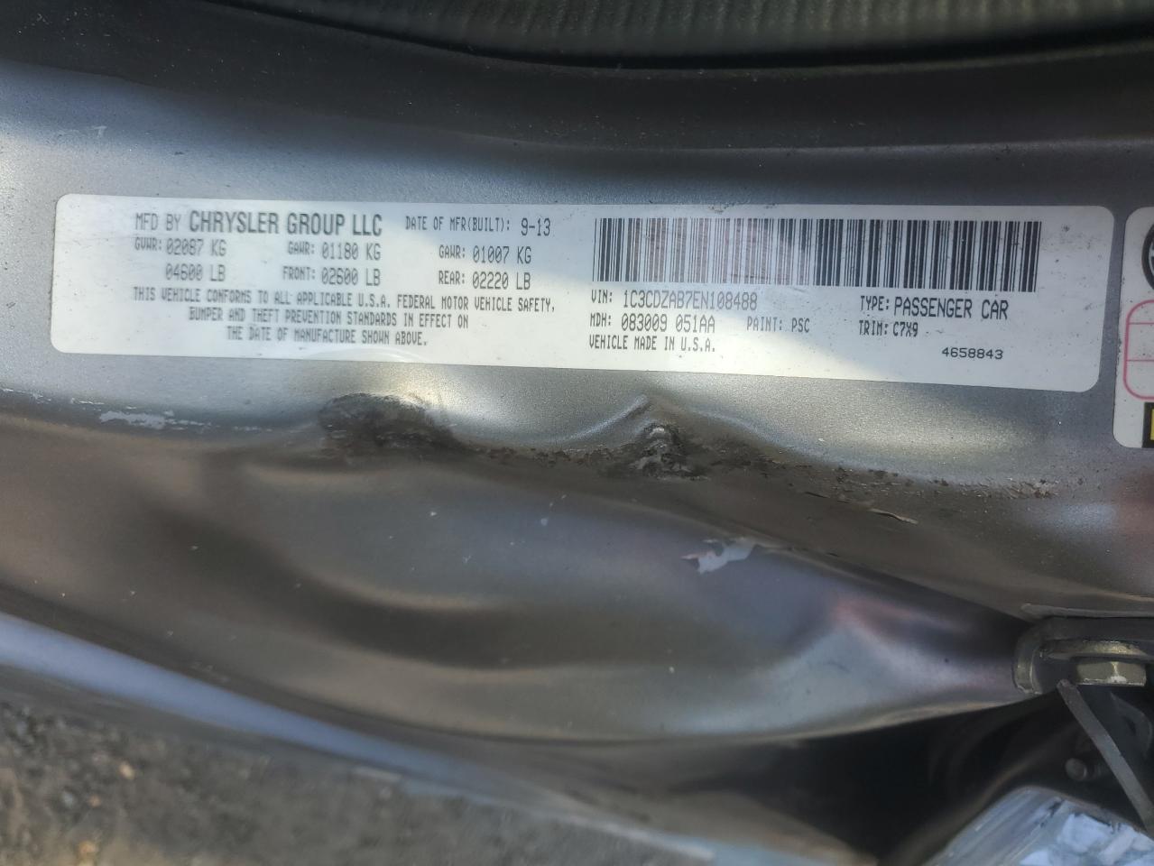 2014 Dodge Avenger Se VIN: 1C3CDZAB7EN108488 Lot: 62464795