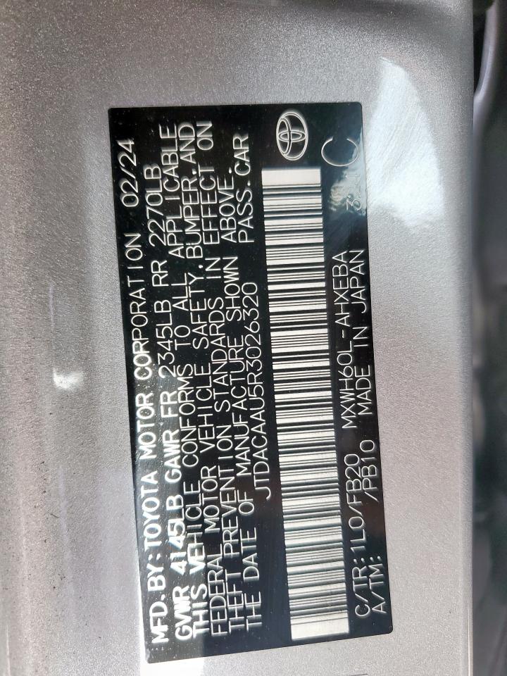 2024 Toyota Prius Le VIN: JTDACAAU5R3026320 Lot: 63051115