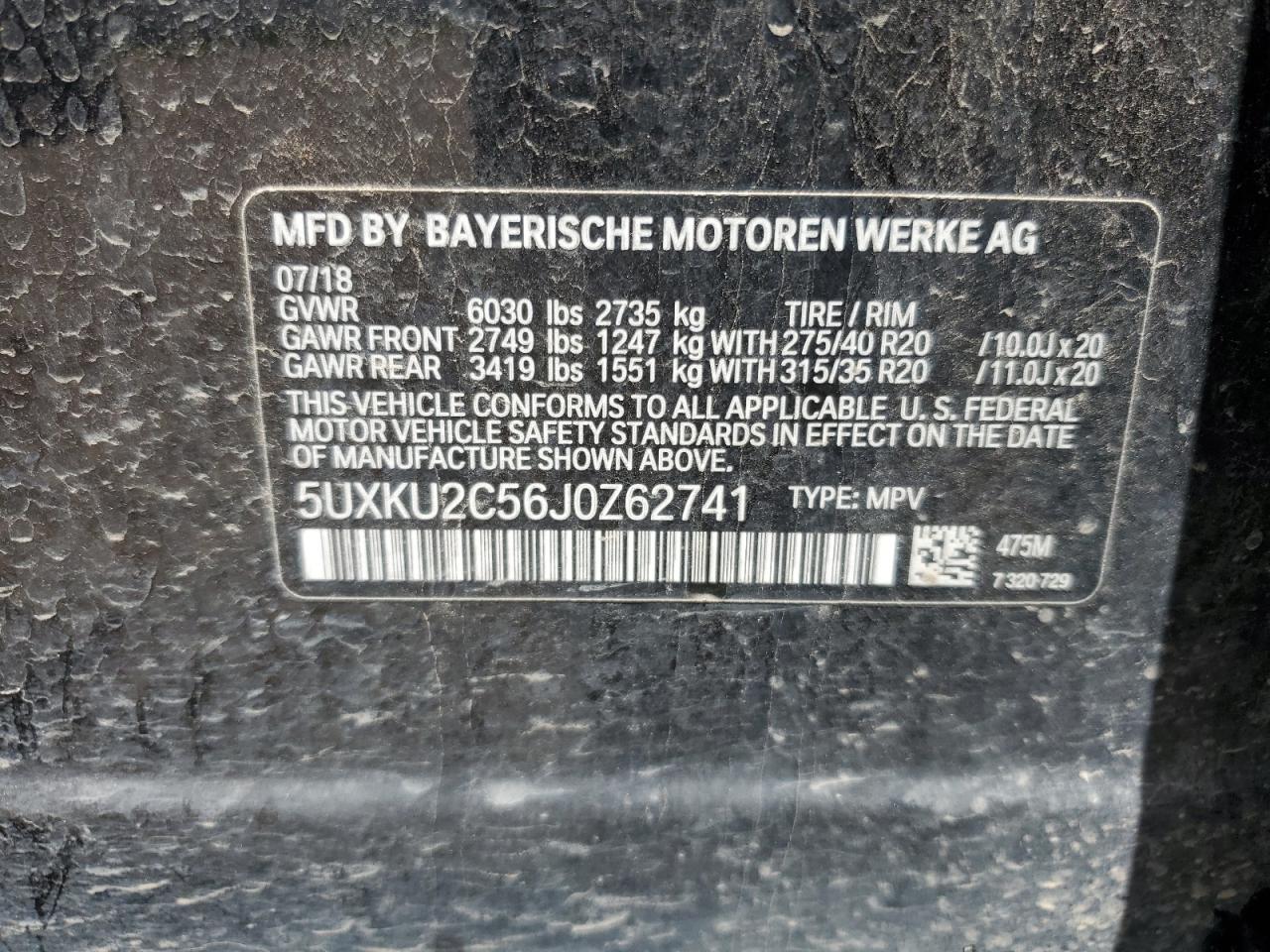2018 BMW X6 xDrive35I VIN: 5UXKU2C56J0Z62741 Lot: 61777185