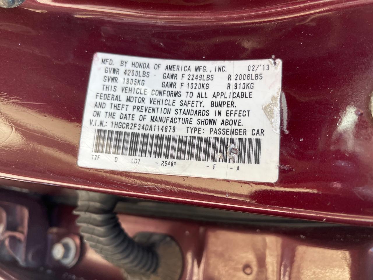 HONDA ACCORD 2013 VIN 1HGCR2F34DA114679 zdjęcie 10