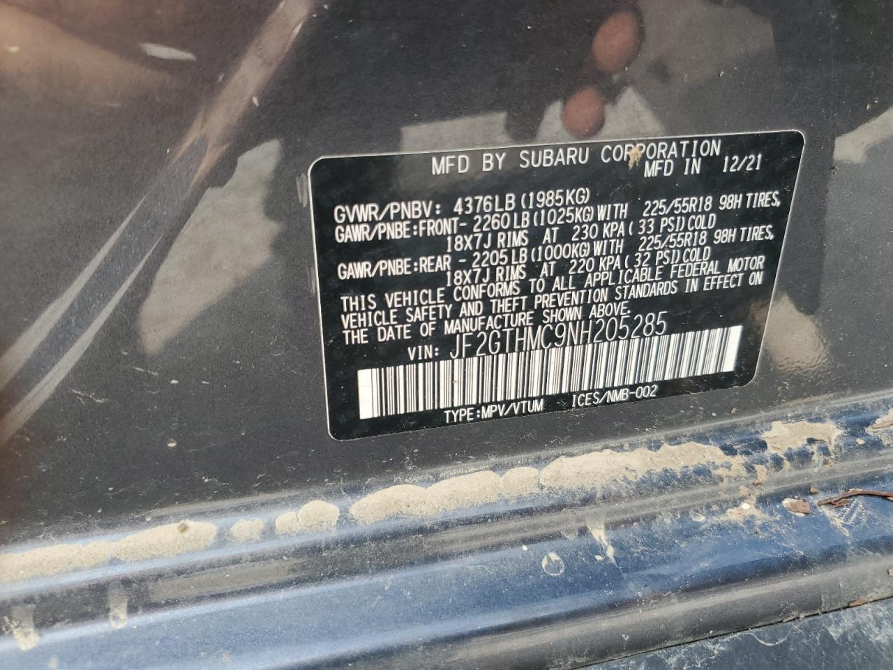 2022 Subaru Crosstrek Limited VIN: JF2GTHMC9NH205285 Lot: 61385175