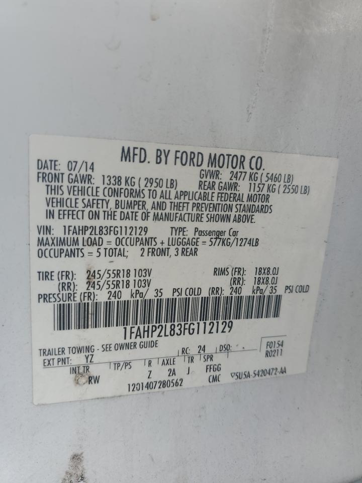 2015 Ford Taurus Police Interceptor VIN: 1FAHP2L83FG112129 Lot: 59708055