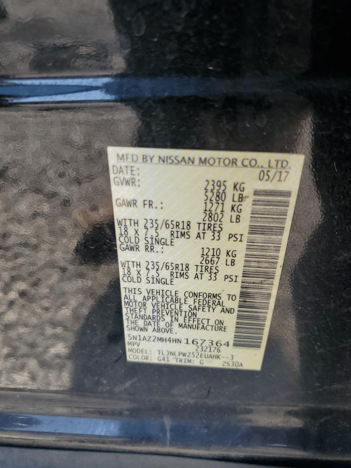 2017 Nissan Murano S VIN: 5N1AZ2MH4HN167364 Lot: 62369435