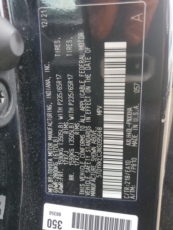 2022 Toyota Sienna Xle VIN: 5TDYRKEC3NS095648 Lot: 60136095