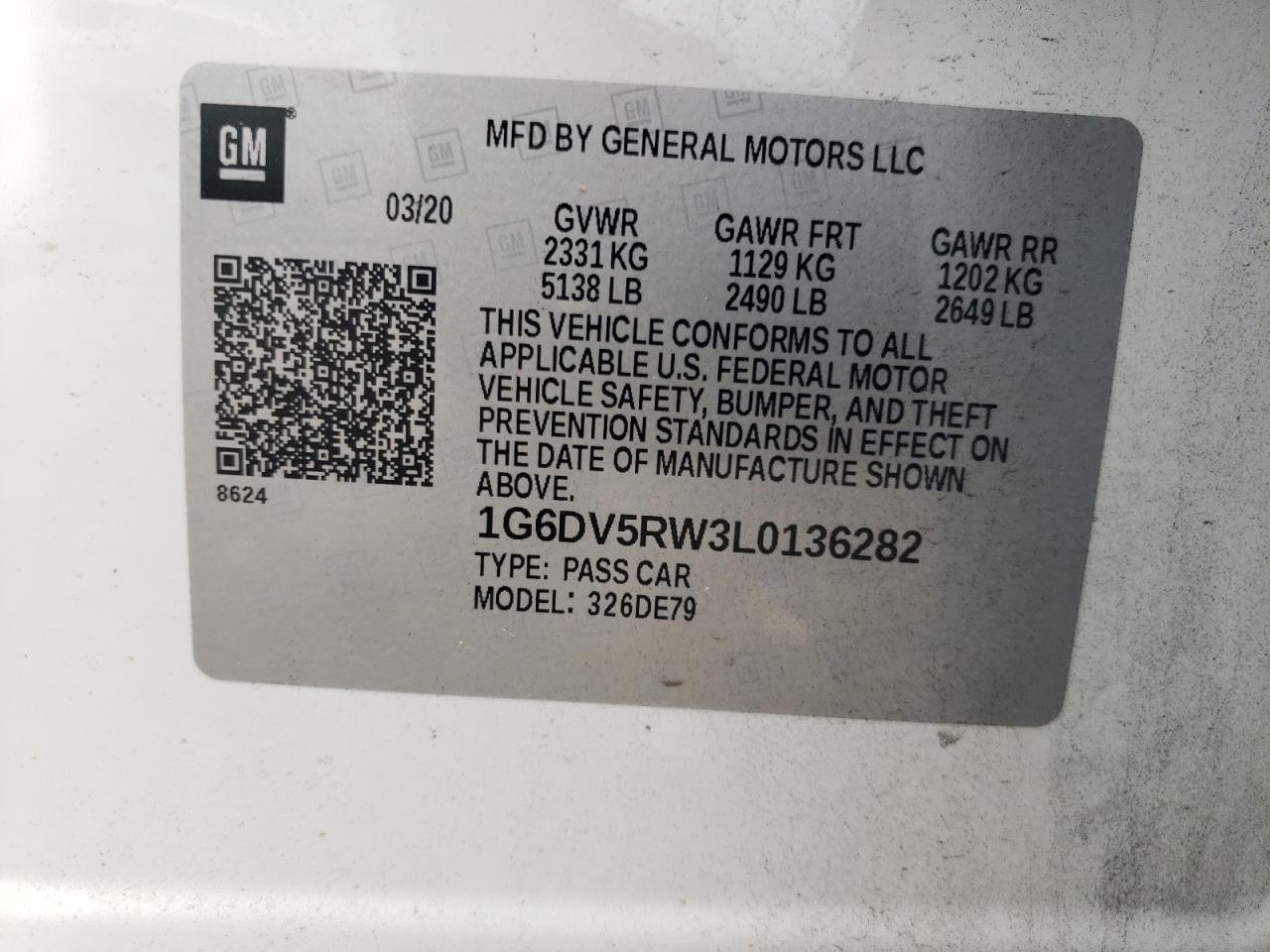 2020 Cadillac Ct5-V VIN: 1G6DV5RW3L0136282 Lot: 60639485