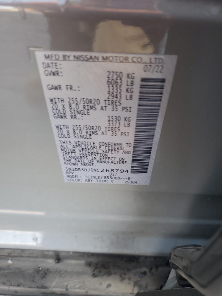 2022 Nissan Pathfinder Platinum VIN: 5N1DR3DJ1NC268794 Lot: 62912015
