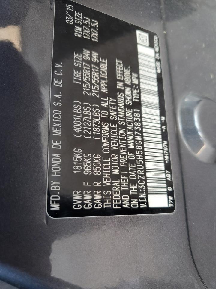 2016 Honda Hr-V Ex VIN: 3CZRU5H58GM738381 Lot: 62906445