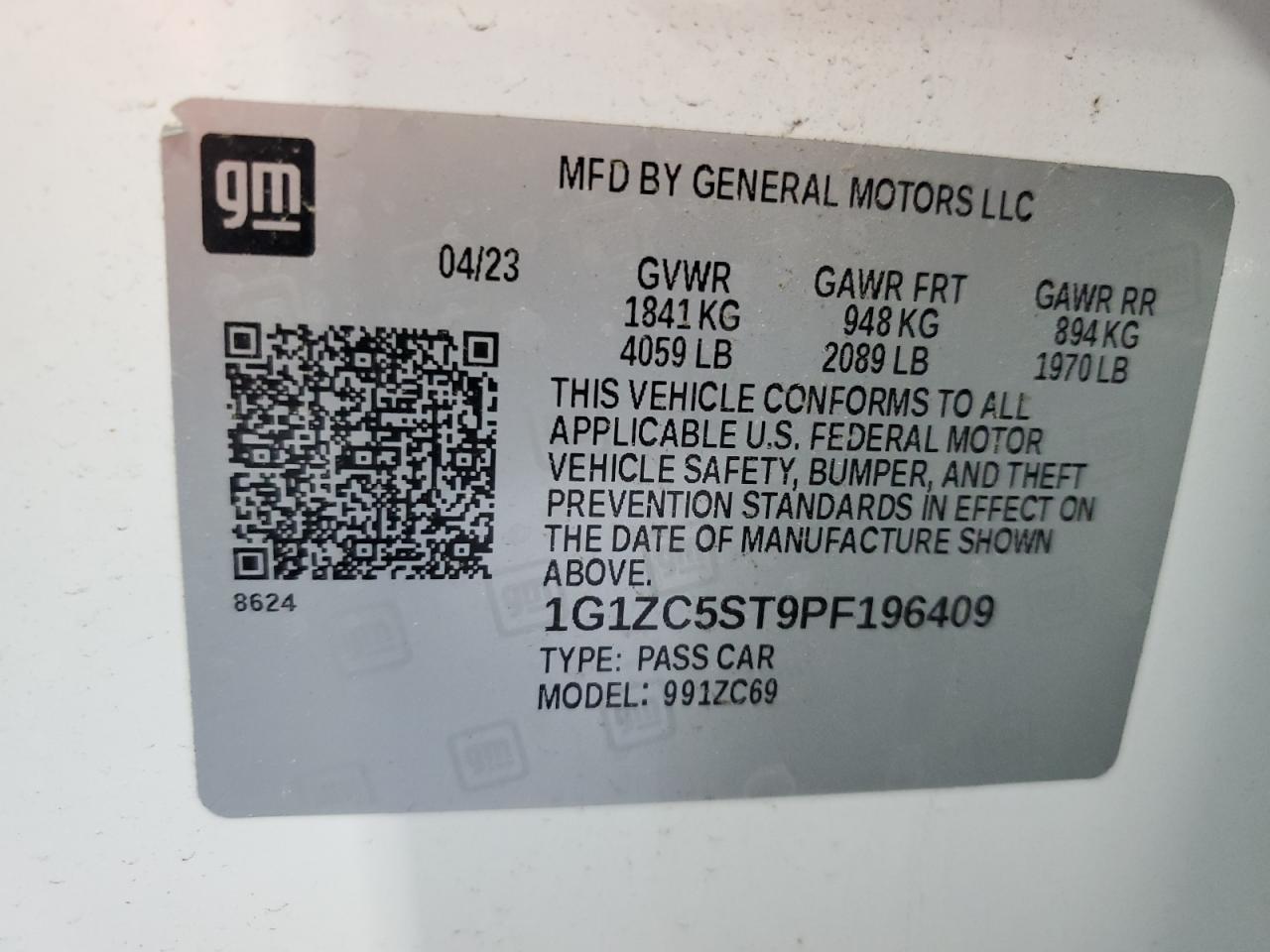 2023 Chevrolet Malibu Ls VIN: 1G1ZC5ST9PF196409 Lot: 61909495
