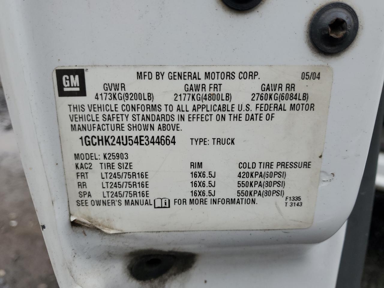 2004 Chevrolet Silverado K2500 Heavy Duty VIN: 1GCHK24U54E344664 Lot: 60049195