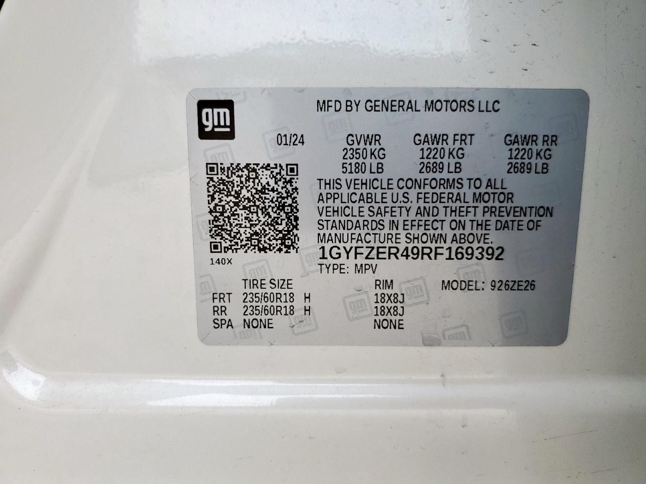 2024 Cadillac Xt4 Sport VIN: 1GYFZER49RF169392 Lot: 62127565