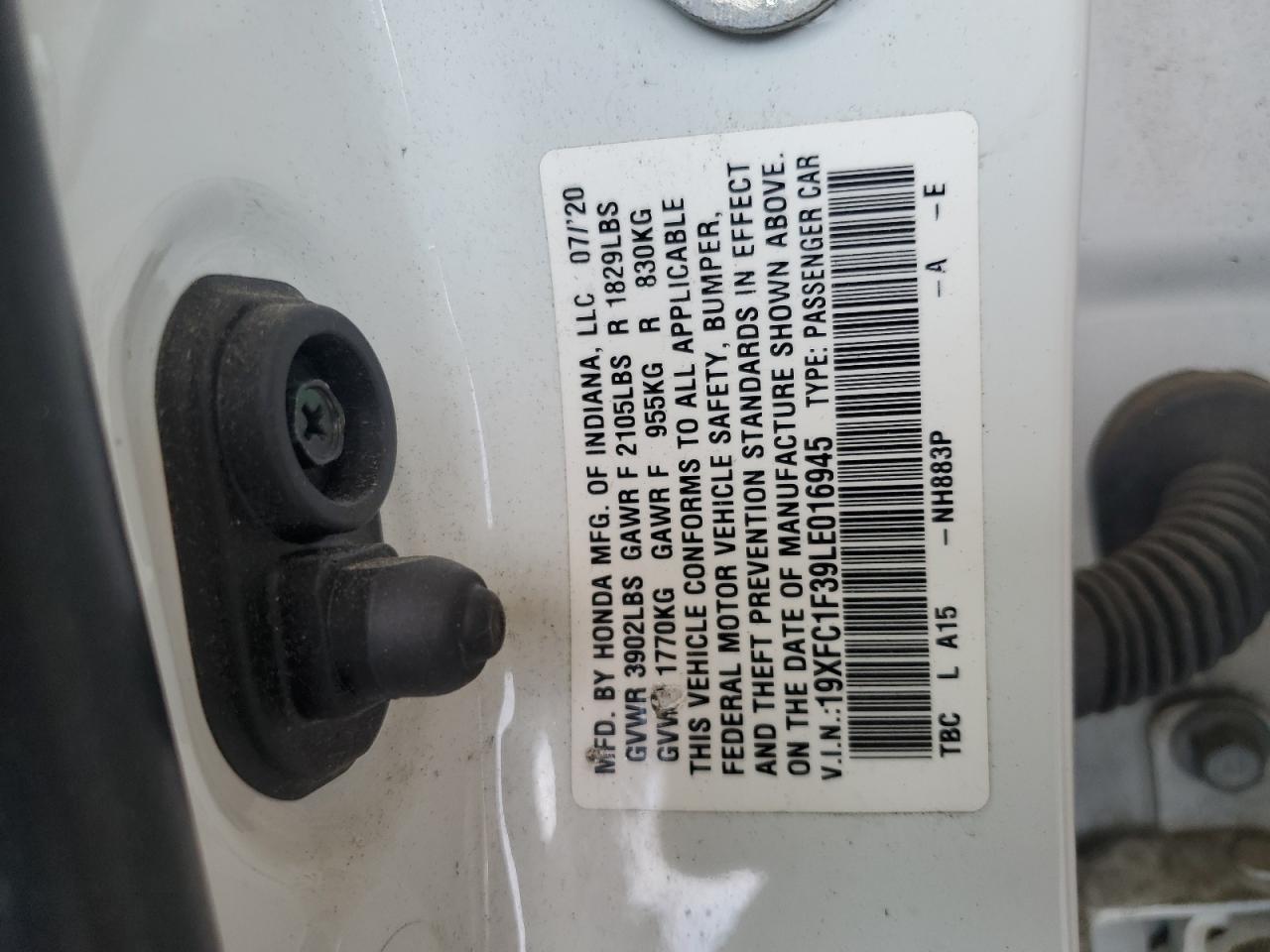2020 Honda Civic Ex VIN: 19XFC1F39LE016945 Lot: 62293345