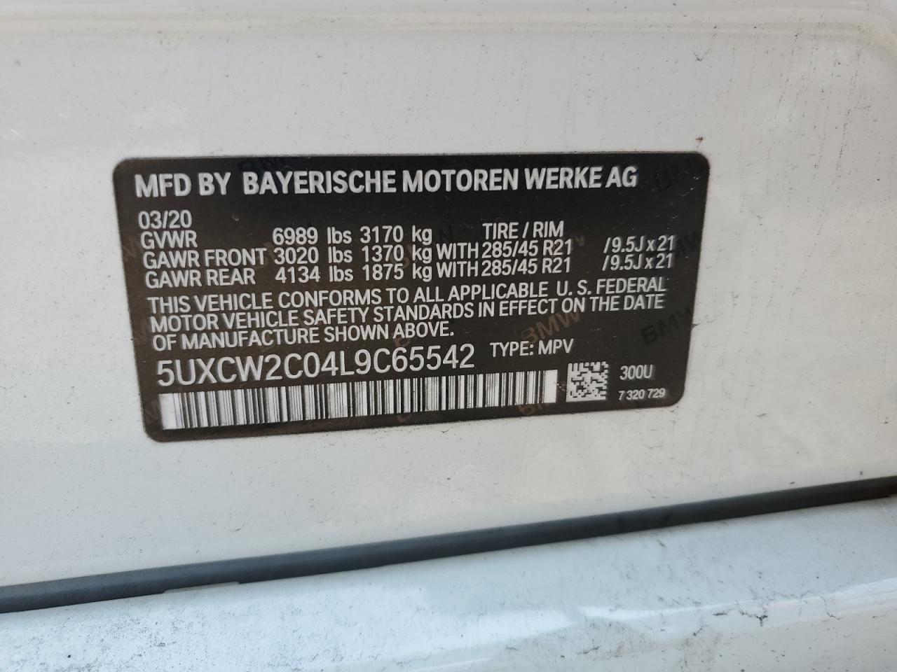 2020 BMW X7 xDrive40I VIN: 5UXCW2C04L9C65542 Lot: 59577085