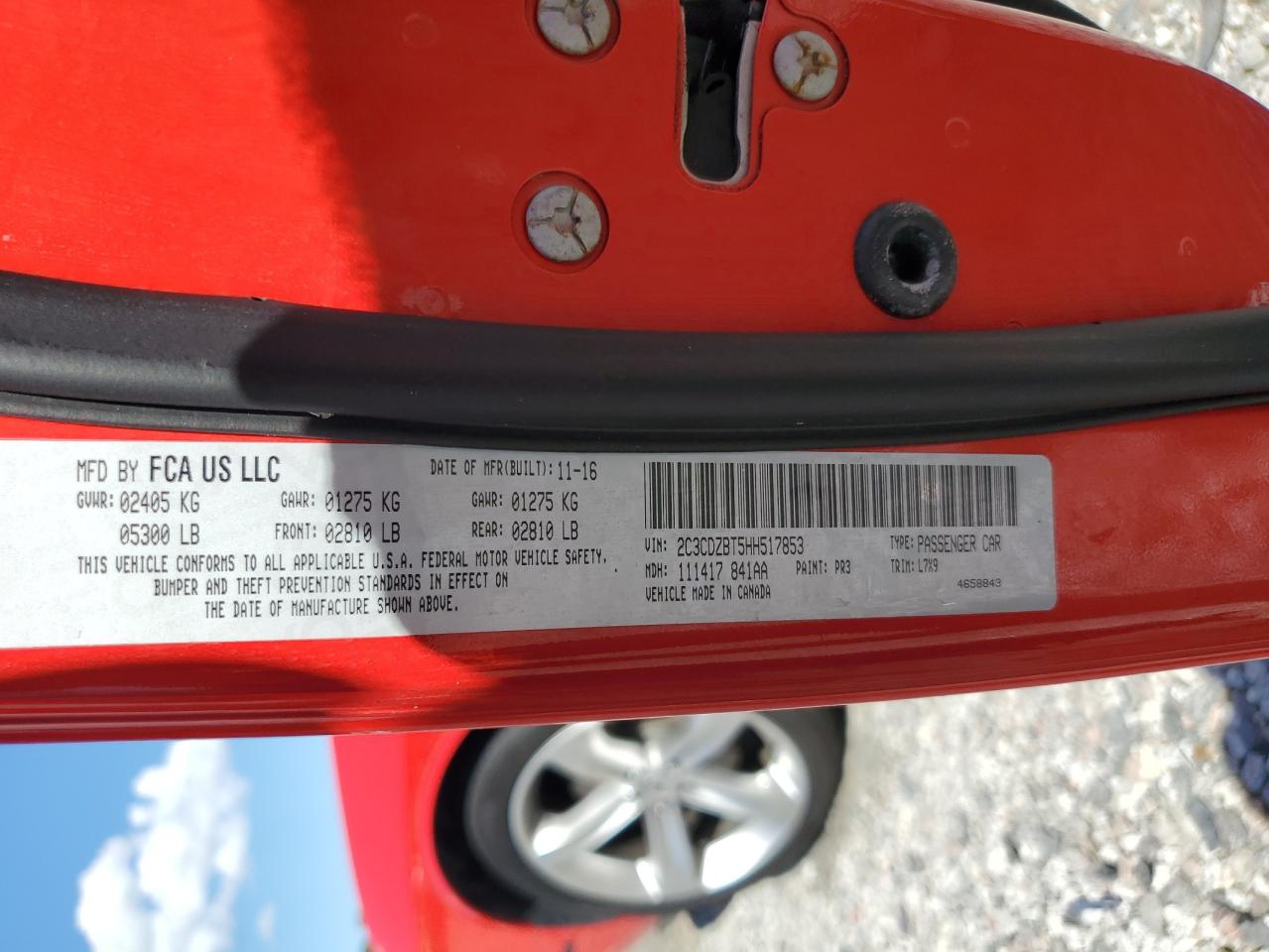 2017 Dodge Challenger R/T VIN: 2C3CDZBT5HH517853 Lot: 60881335