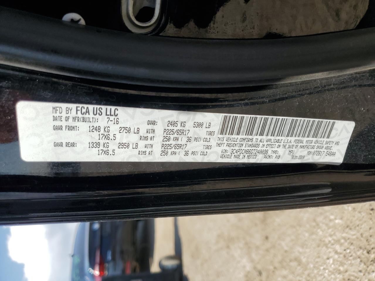 2016 Dodge Journey Se VIN: 3C4PDCAB6GT240039 Lot: 63121865