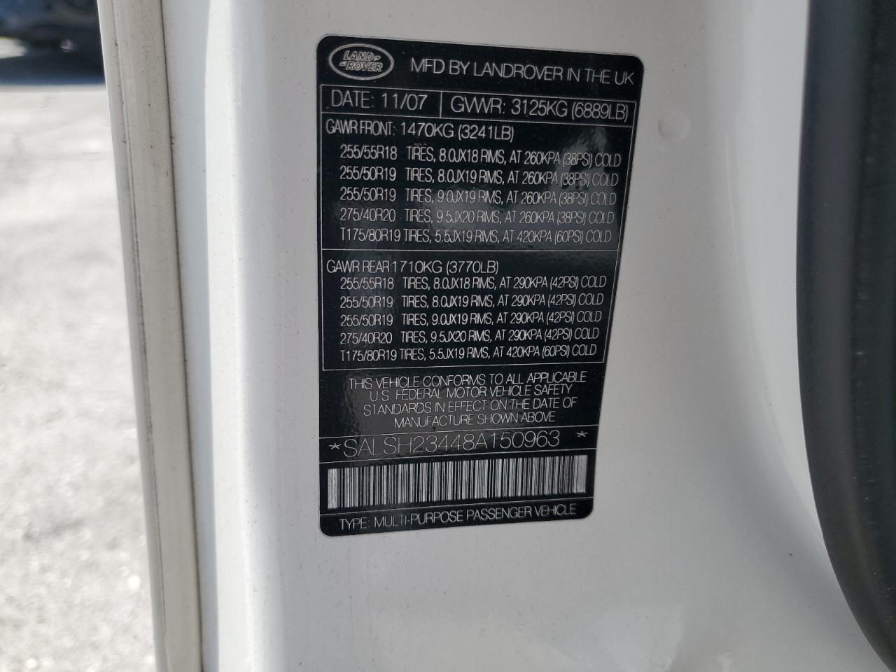 2008 Land Rover Range Rover Sport Supercharged VIN: SALSH23448A150963 Lot: 62037745