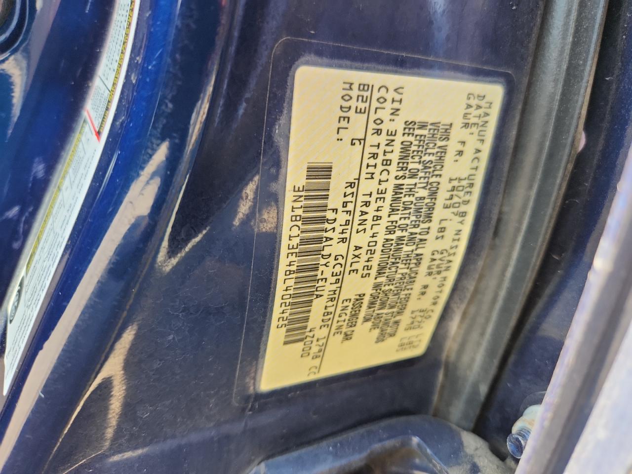 2008 Nissan Versa S VIN: 3N1BC13E48L402425 Lot: 61266735