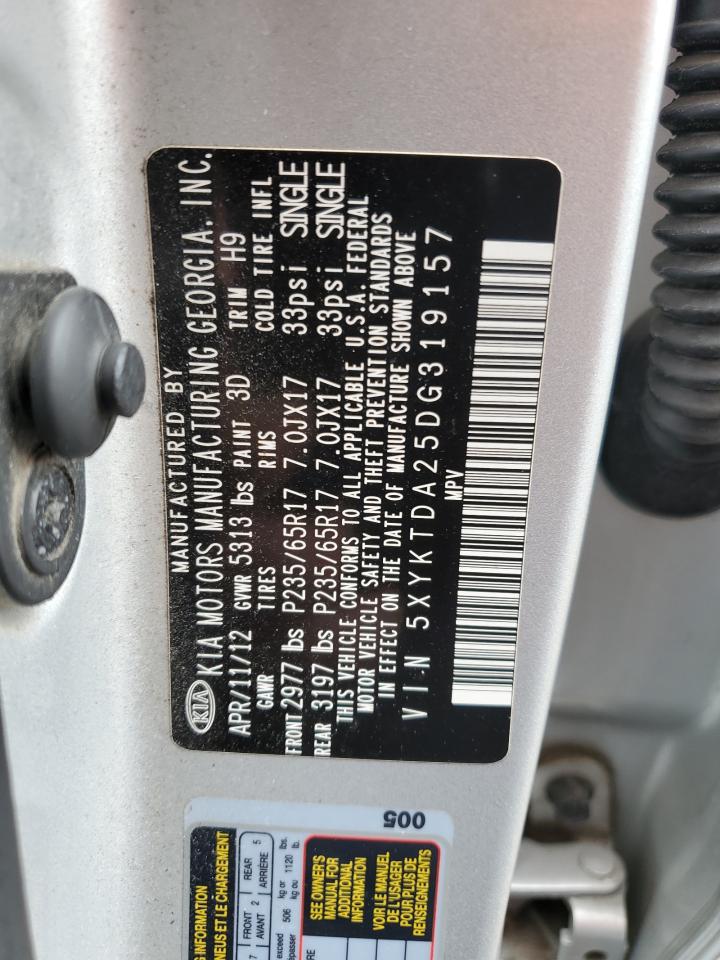 2013 Kia Sorento Lx VIN: 5XYKTDA25DG319157 Lot: 61208095
