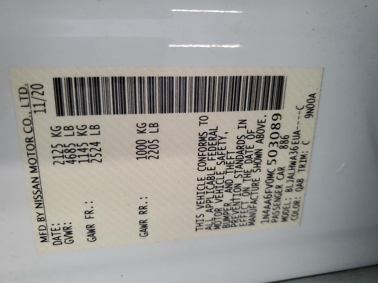 1N4AA6FV0MC503089 NISSAN MAXIMA 2021